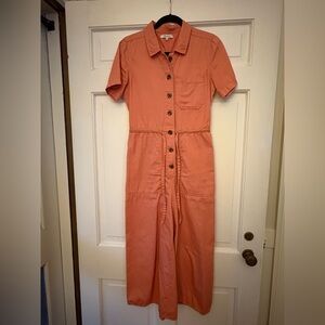 Madewell Orange Jumpsuit with Collared Neckline and Defined Waistline